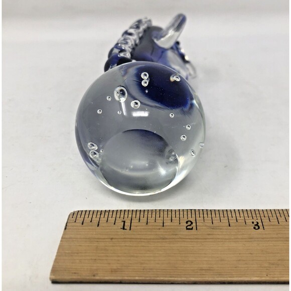 Art Glass Seahorse Paperweight Cobalt Blue Bullicante Bubbles 7" Beachy Coastal - Picture 11 of 11
